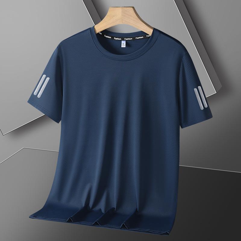 Ice Silk Short Sleeve T-shirt Men's Sports Quick Dry Top Men's Loose Half Sleeve Large Bottom Shirt