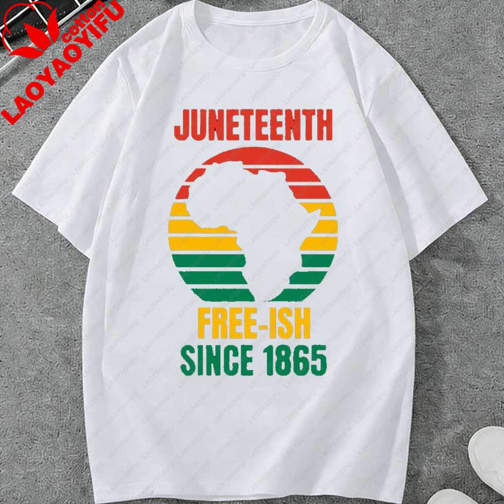 Juneteenth Freeish Since 1865 Africa Map Retro Sunset Graphic TShirt African American Pride Casual Tee Cotton Top Gift Apparel