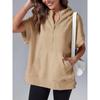 Women's Hooded Short Sleeve Half Zip Oversized Casual Sweatshirt With Pockets