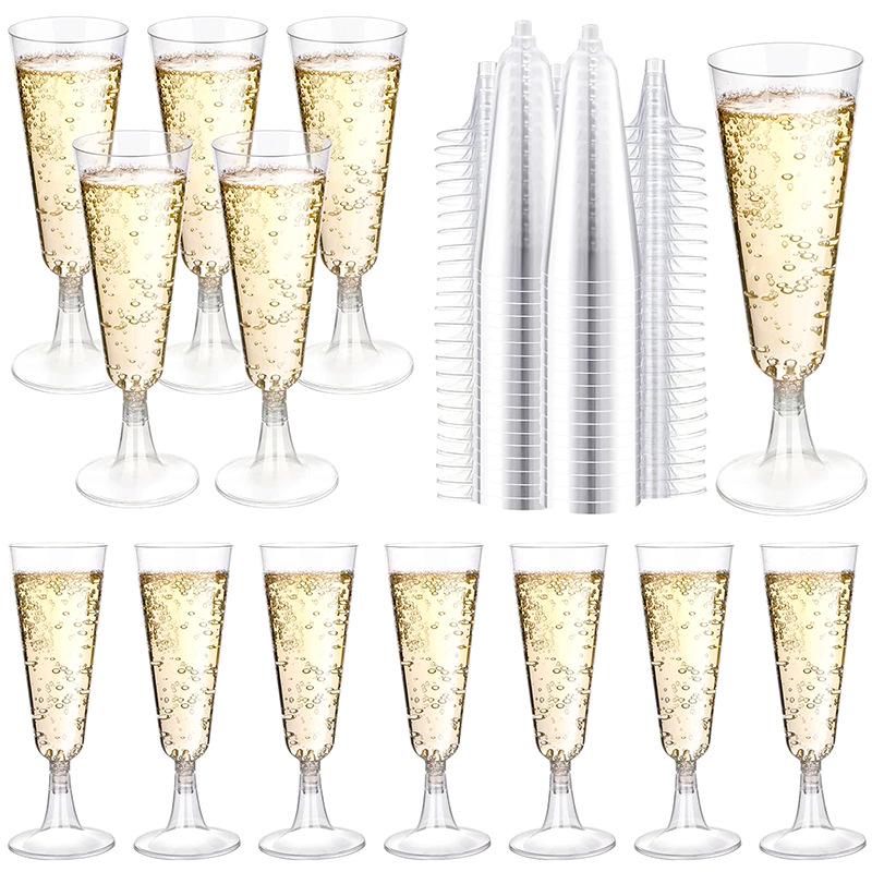Detachable Red Wine Dessert Cup with High Stem - Disposable Plastic Champagne Flute for Weddings or Pudding Mousse.