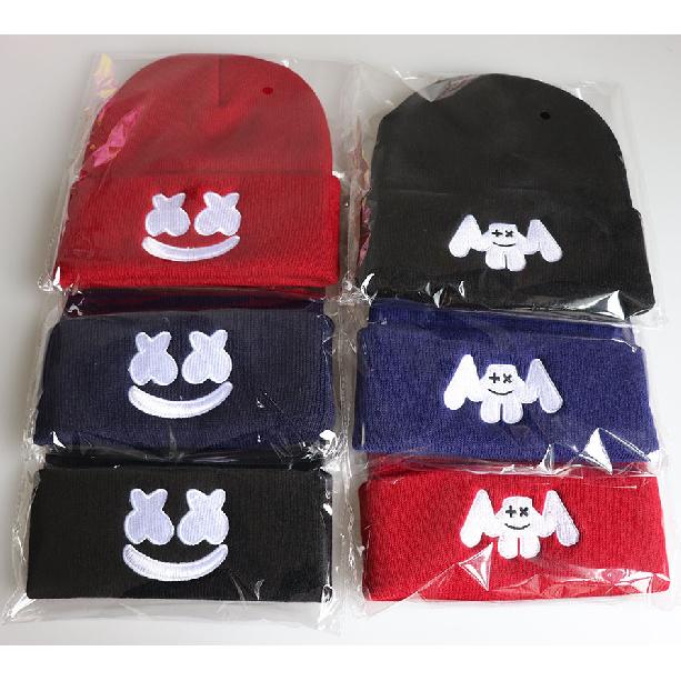 New Hip-Hop Ski Hat with Smiley Face and Marshmallow Embroidery Knit Hat Marshmello Woolen Beanie Hat