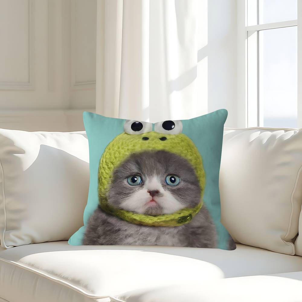A Kitten Wearing A Headscarf Cushion Cover Car Throw Pillow Case For Sofa Car Christmas Gift 40x40cm 45x45cm