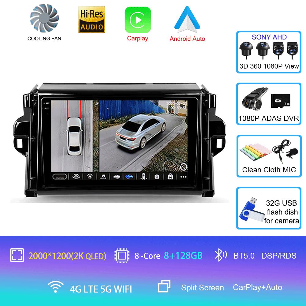 Car Radio Android 14 For Toyota Fortuner 2 2015 2016 2017 2018 2019 2020 Stereo Multimedia Navigation GPS Carplay 2 Din Headunit
