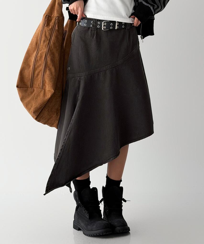 The Green Lab Asymmetrical Denim Skirt [Charcoal Gray]