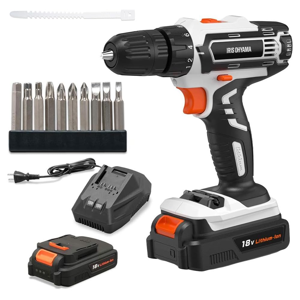 

Iris Ohyama Rechargeable Electric and Cord Band Lightweight Speed Easy to Use Even for DIY Beginners Screwdriver, 18V, Charger, Set, & Adjustable,