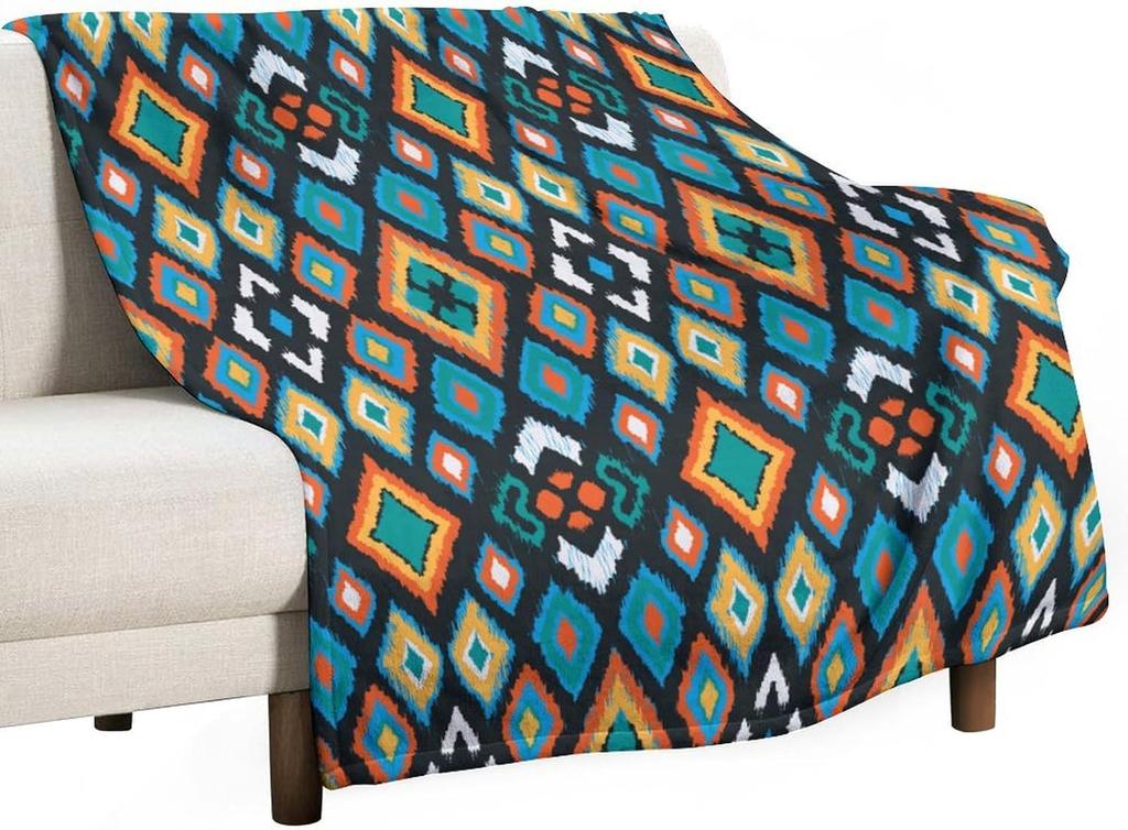 Black White Abstract Geometric Vintage Textured Boho Pattern Print Super Soft Flannel Throw Blanket for Bed Sofa