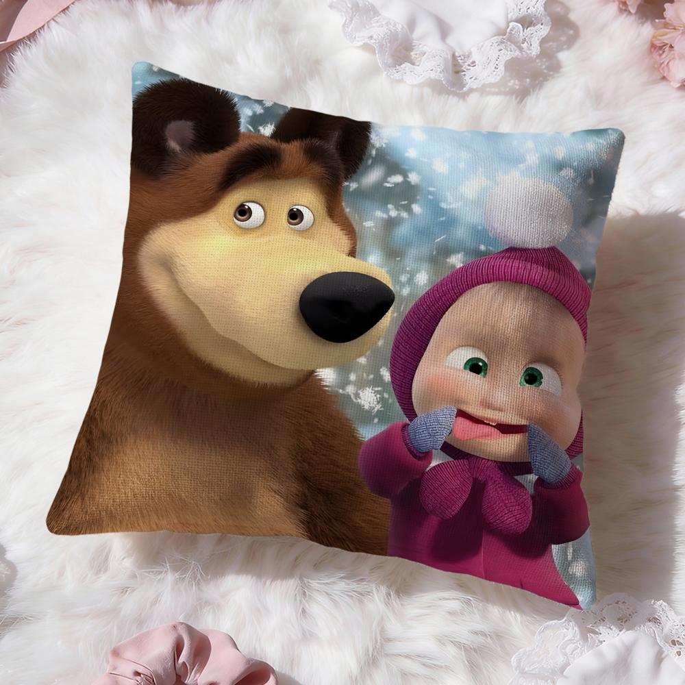 Cartoon M-Masha And The Bear Cushion Cover Premium Comfort Reversible Pillow Cove -Two In One Design For Any Room & Car Interior