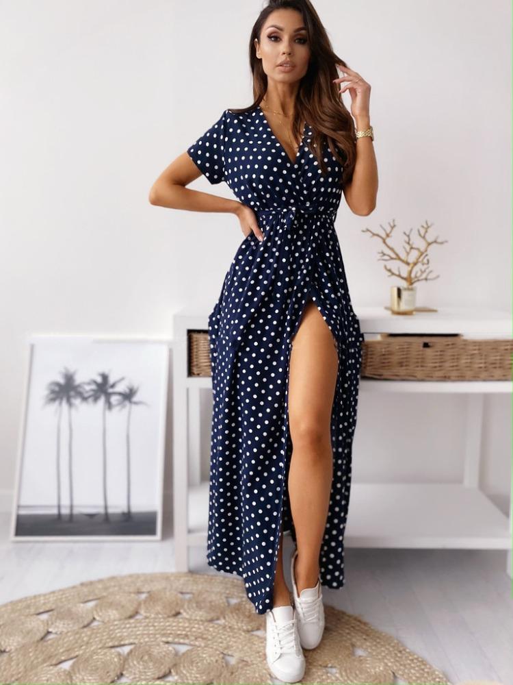 Women Print Polka Dot Dress Comfortable Lightweight High Recognition Elegant Style Slimming Flattering Fit Daily Wear