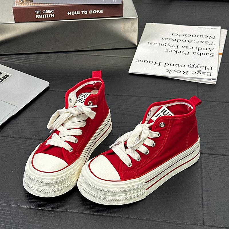 6 High-top Canvas Shoes Thick-soled Women's New Summer Thin Breathable Versatile Student Thick Baseplate Shoes