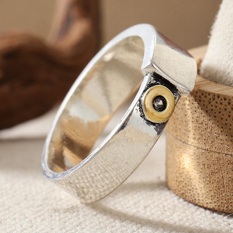 Vintage Hand Carved Women's Ring Minimalist Two Color Metal Geometry Daily Wear Party Jewelry Anniversary Gift
