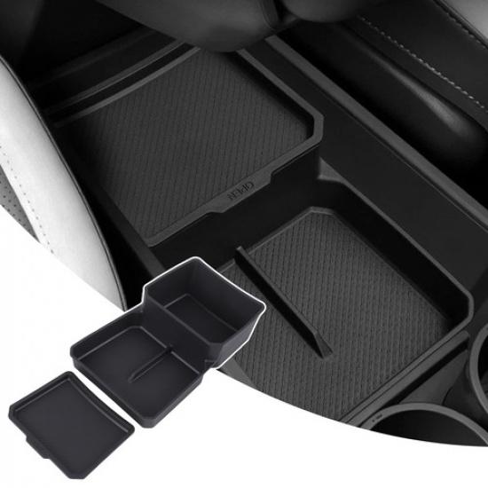 Black TPE Center Console Lower Storage Box Tray For Kia EV3 2024-2025