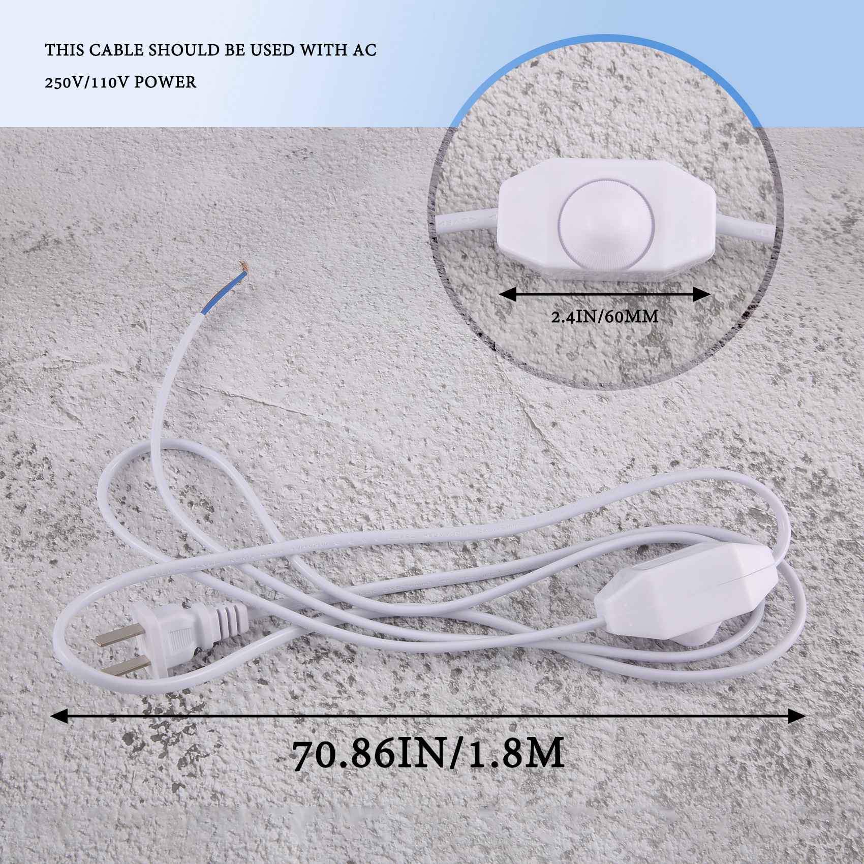 

White Lamp Power Cord w Dimmer Switch AC 250V/110V US Plug China Mainland