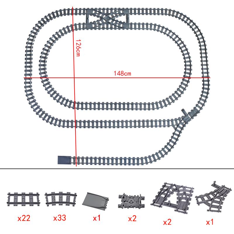 City Trains Flexible Tracks Forked Straight Curved Rails Switch Building Block Bricks High-Tech Creative Toys for kid