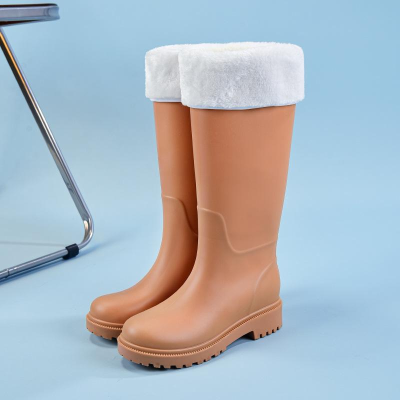 Fashion rain shoes women's velvet water shoes waterproof and non-slip rain boots long tube water shoes soft sole comfortable water boots