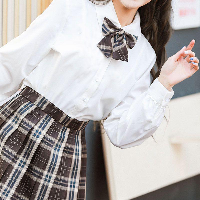 JK Academic Style Cream White Shirt - Autumn Top, Loose Fit, Plus Size, Long or Short Sleeve, Female Student Uniform