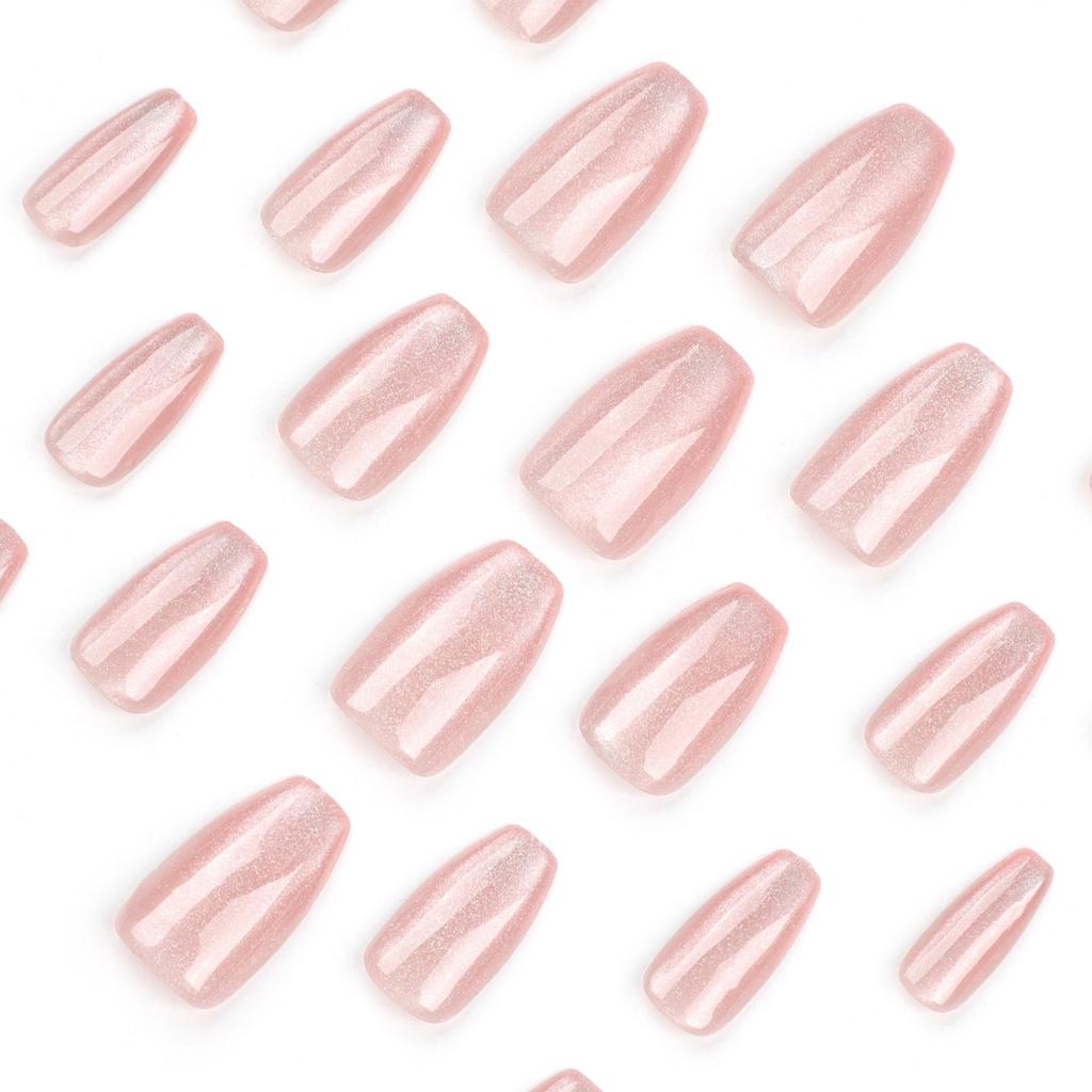 Solid Color Cat Eye Wearable Nails: Detachable Short Nude False Nail Tips & Stickers