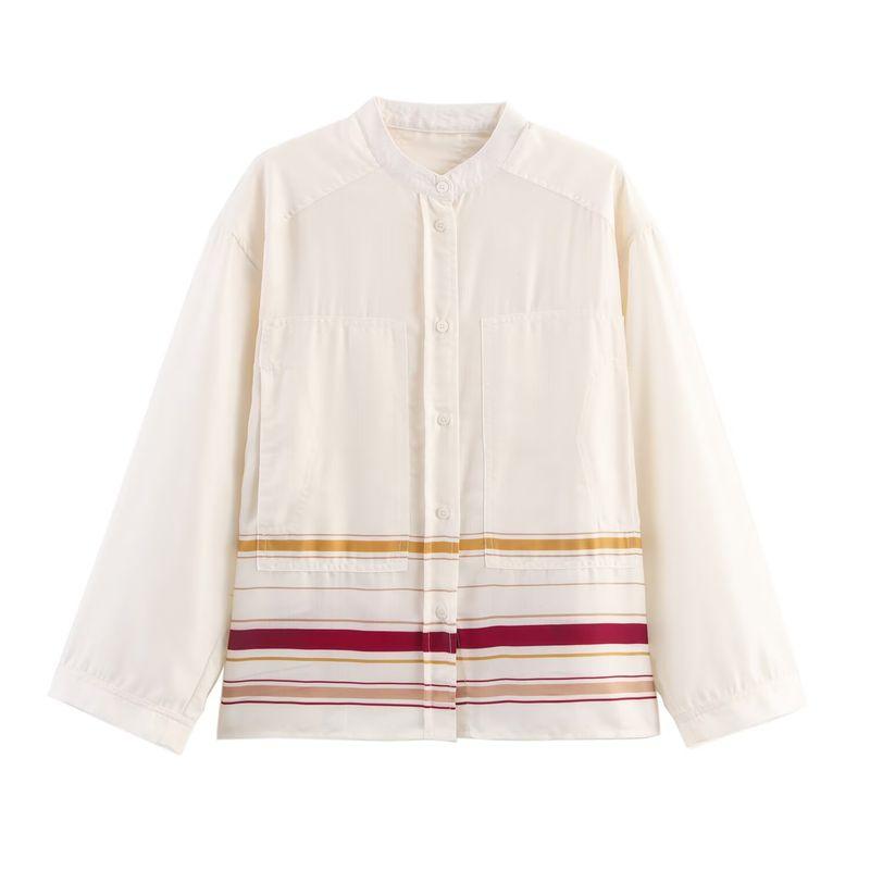 Kaslead New Women clothes Western Style Fashion Contrast Color Stripe Shirts Trousers 8046220 8050222