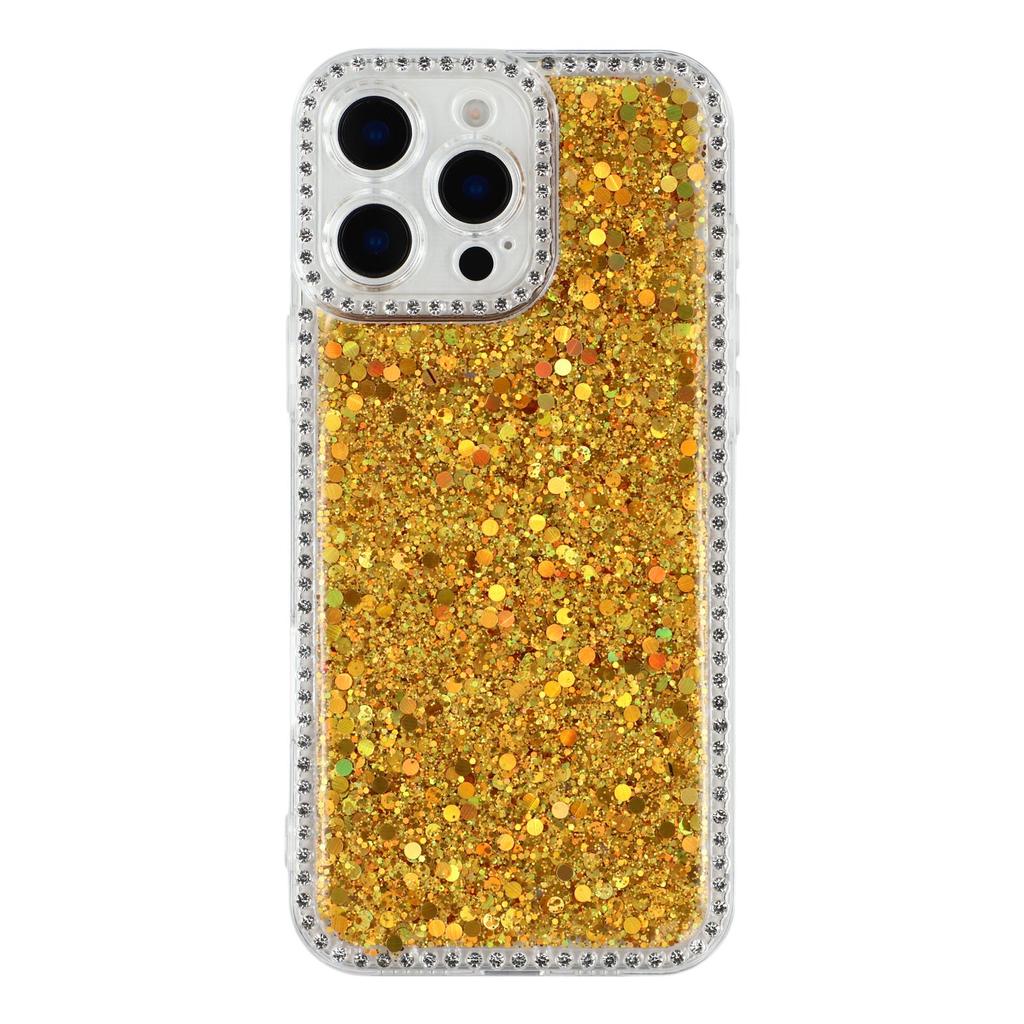 For iPhone 16 Pro Max Case Rhinestone Edge Glitter Epoxy TPU Phone Cover