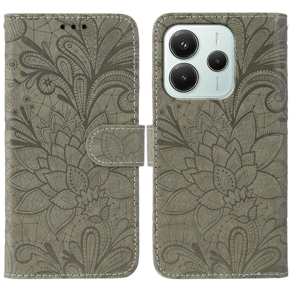For Xiaomi Redmi Note 14 4G (163.25mm) Case Lace Flowers PU Leather Flip Wallet Phone Cover