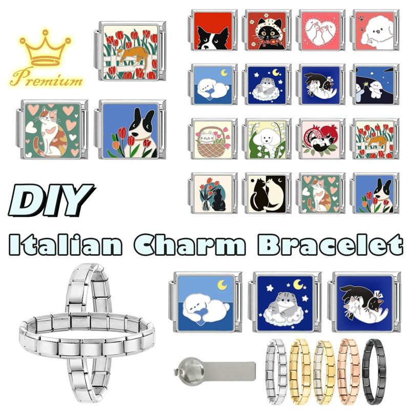2026 Fashion Dreamy Flowers Cute Cats Dogs Moon Heart High Quality Charm Fit 9mm Stainless Steel Women Bracelet DIY Jewelry Gift