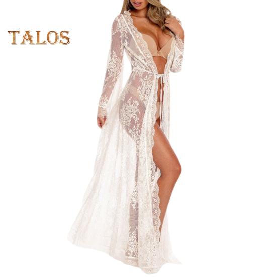 

Бикини-кардиган с длинным рукавом, шнуровка, открытое кружевное платье спереди, сексуальная блузка для отпуска, пляж, бассейн, горячий источник, накидка белый