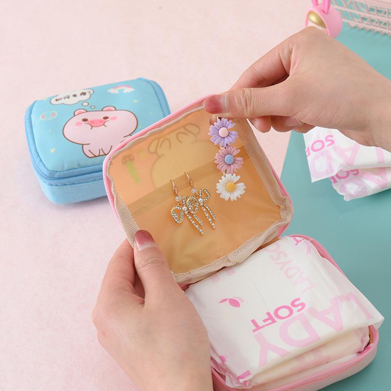 Portable Cute Sanitary Napkin Storage Bag - Cartoon Design for Menstrual Pads