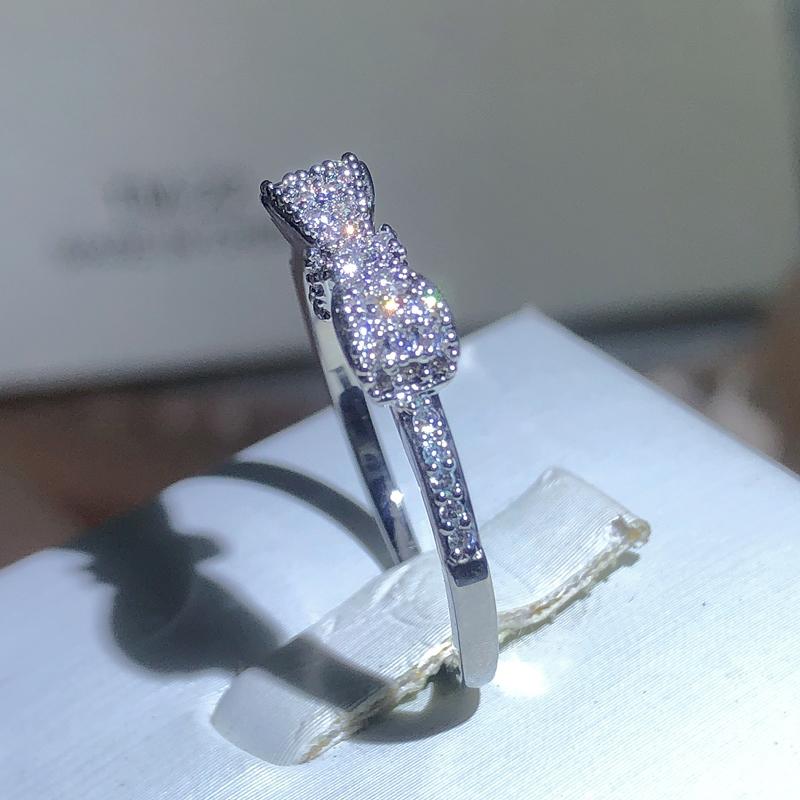 New Exquisite White Zirconia Bow Ring Sweet And Simple Party Birthday Gift  Stamp Fashion Jewelry