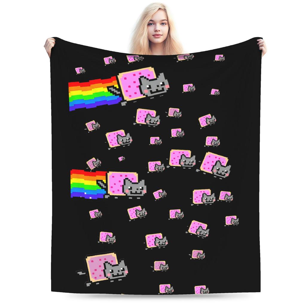 Soft Blanket Girls Boys Decorative Cat Rainbow Pixel Space Nyans Bedding Throws Bedspread For Home Decor Novelty Sofa Bed Cover