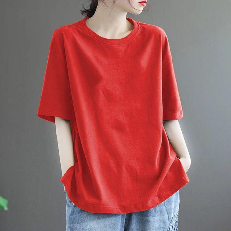 

Большая Распродажа Выборка Утечек Европейские Товары Женская Одежда Хлопковая Базовая Футболка Футболка Художественная Повседневная Минималистичная Круглый Вырез Женские Топы Лето Red [pure color]] 2XL([Recommended 70.00kg]])