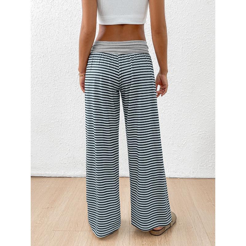 VEZFAA Damenmode Lässige Hosen mit Streifenmuster und hoher Taille