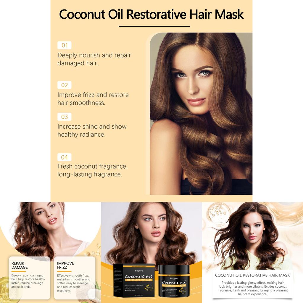 Hoegoa Coconut Oil Hair Mask For Nourishing Dry Frizzy Hair With Shiny Softness 100g
