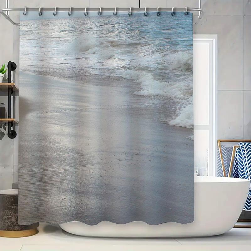 

Beach-Themed Shower Curtain With 3D Ocean Waves Design For Bathroom Decor Accessories Waterproof Fabric Liner Included (Size: W7 W60H190(CM)-1 Pcs