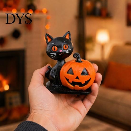 Durable Halloween Party Supplies Black Cat Pumpkin Skull Resin Statue, Cute Decoration for Artistic Desk Decor Indoor Outdoor Yard Table Decor,