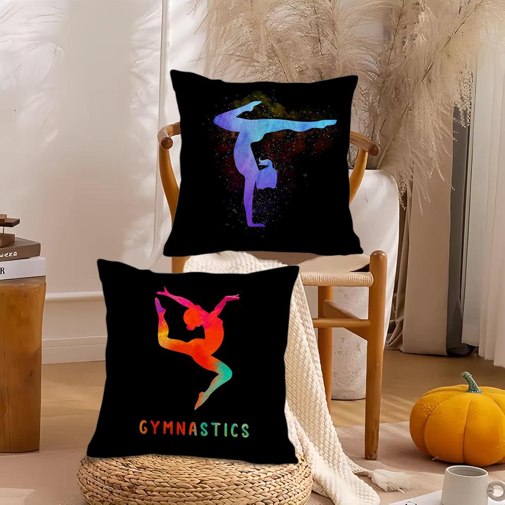 Gymnastics Water Color Cushion Cover Short Plush Double-Sided Printing Home Machine Washable In Warm Winter Pillow Cover