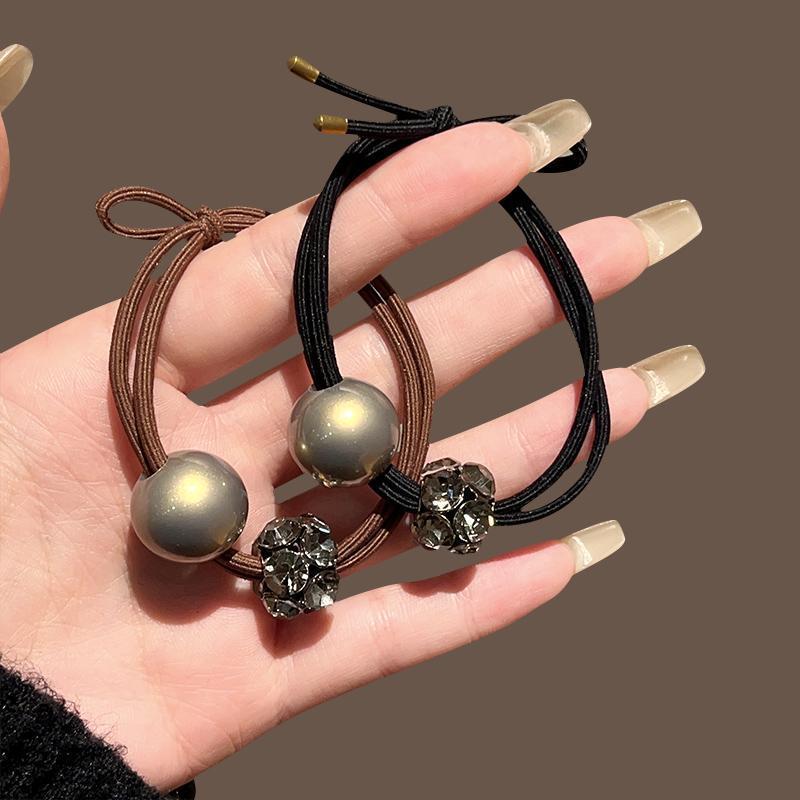 

Premium Rhinestone Pearl Hair Tie - Durable, High Elastic Rubber Band for Women