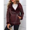 Dames Winter Faux Fur Leren Jas Dames Casual Dikke Warme Jas Motorjas