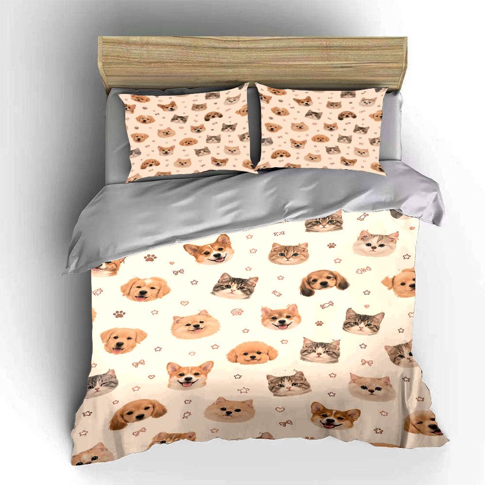 Cute Pets Pattern Bedding Set Bedding Duvet Cover Set Duvet Cover Pillowcases (1 * Duvet Cover 2 * Pillowcases, Without Duvet Insert)