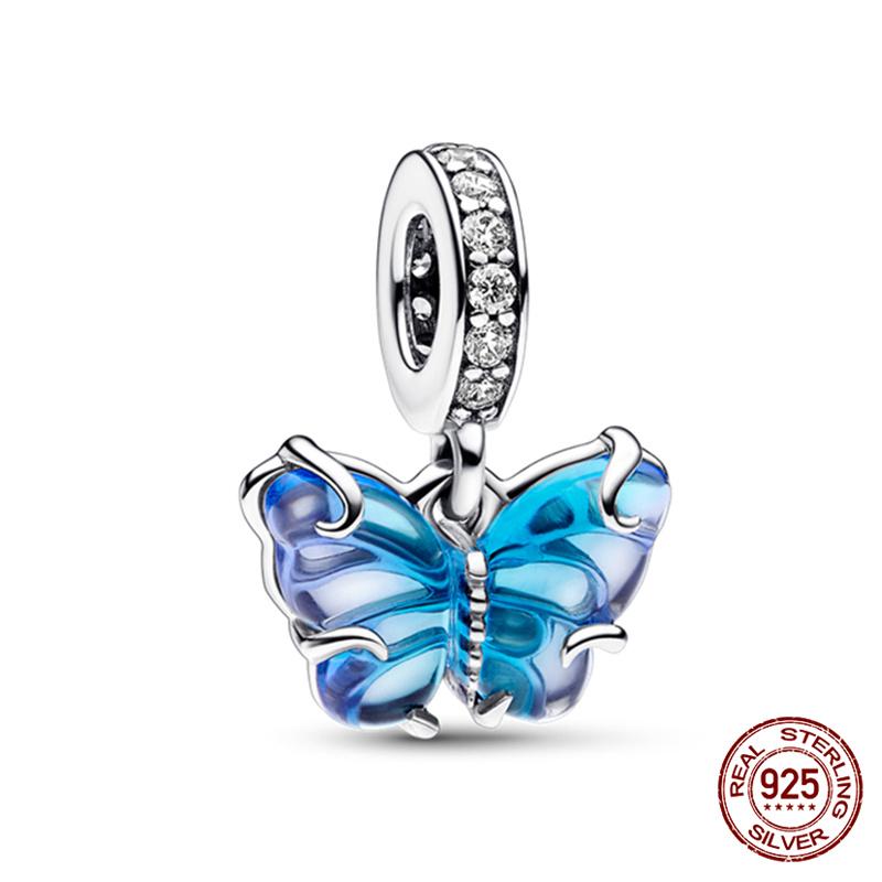 925 Silver Glass Butterfly Charms Beads for 3mm Bracelet Necklace Womens DIY Fine Jewelry Gifts