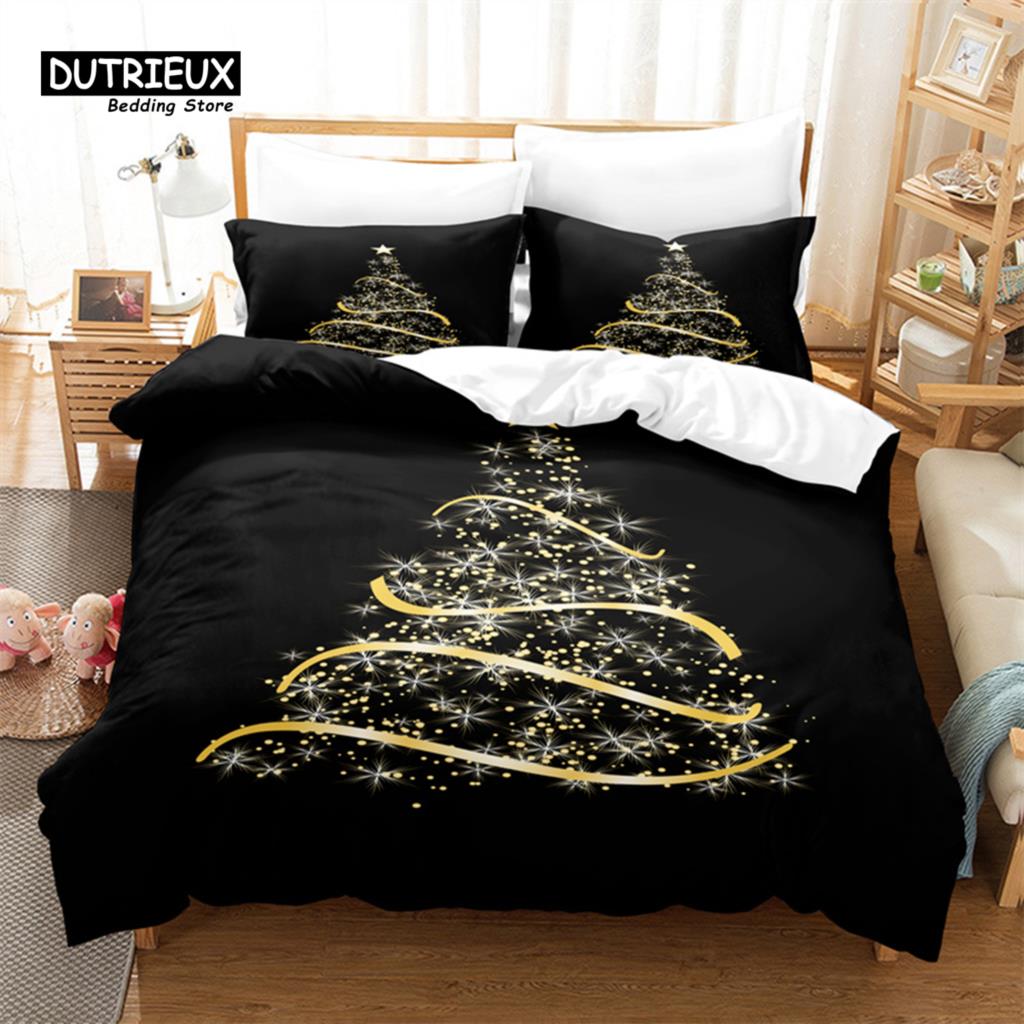 3D Christmas Tree Bedding Set, 3Pcs Duvet Cover Set, Soft Comfortable Breathable Duvet Cover, For Bedroom Guest Room Decor