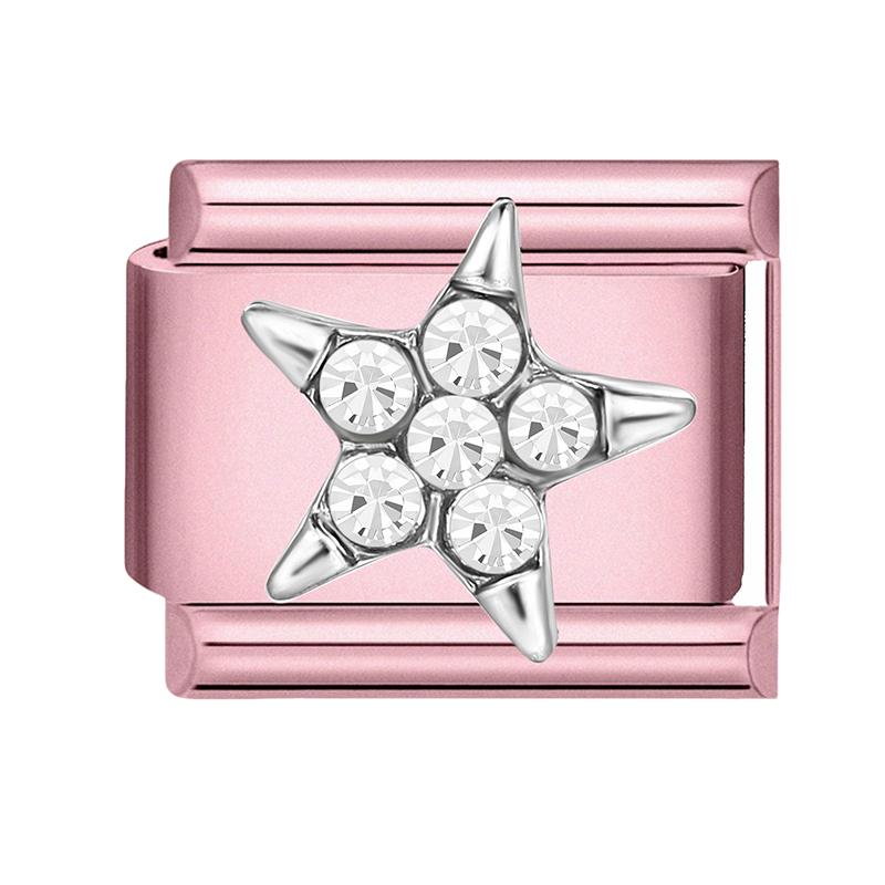 Fashion Zircon Pink Butterfly Star Bow Flower Rabbit Italian Charm Links Fit 9MM Stainless Steel Bracelet Women DIY Making Gift