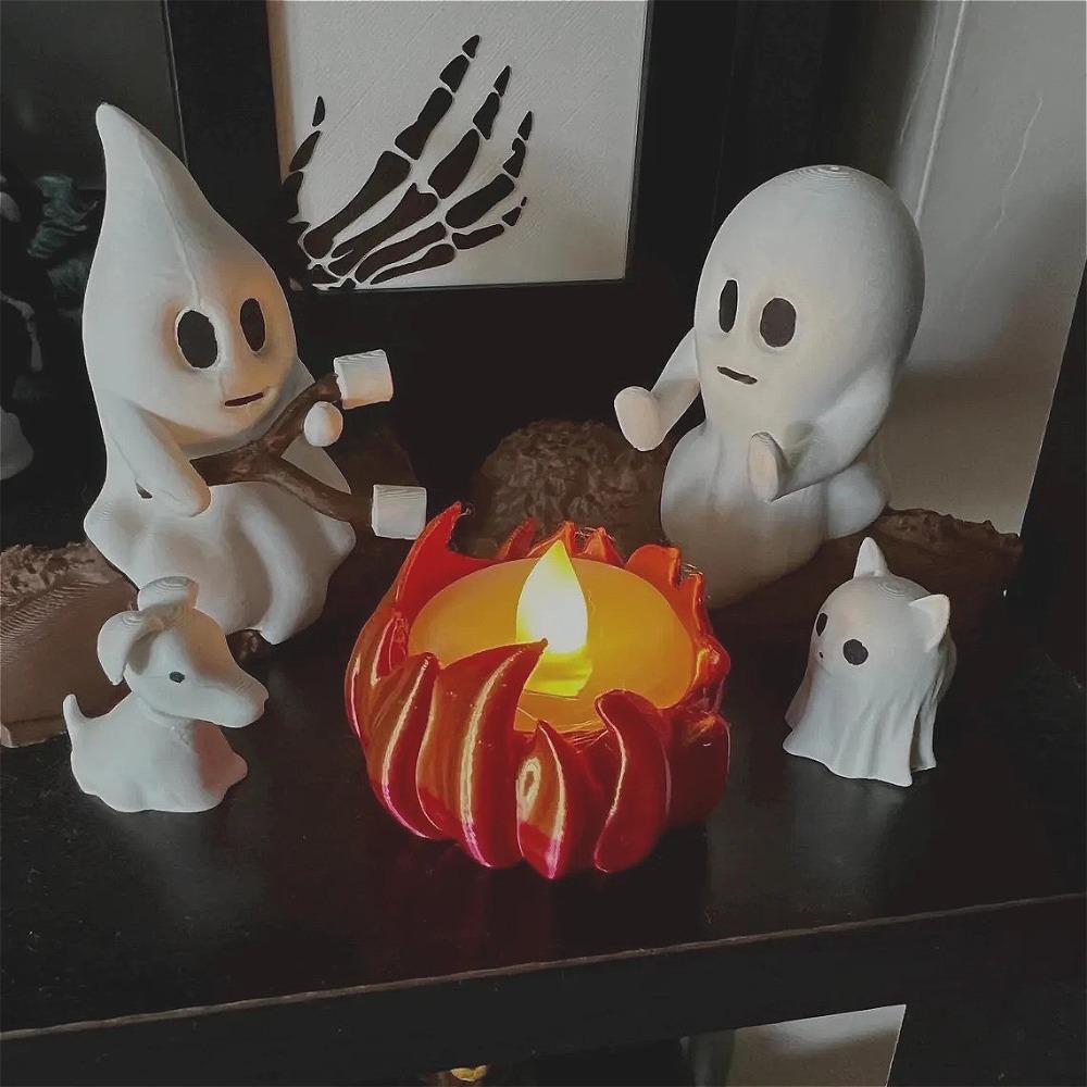 Ghost Campfire Gathering Halloween Nightlight Cute Ghost Figurine Set Small Campfire Light Fun Halloween Decorations Unique Gift