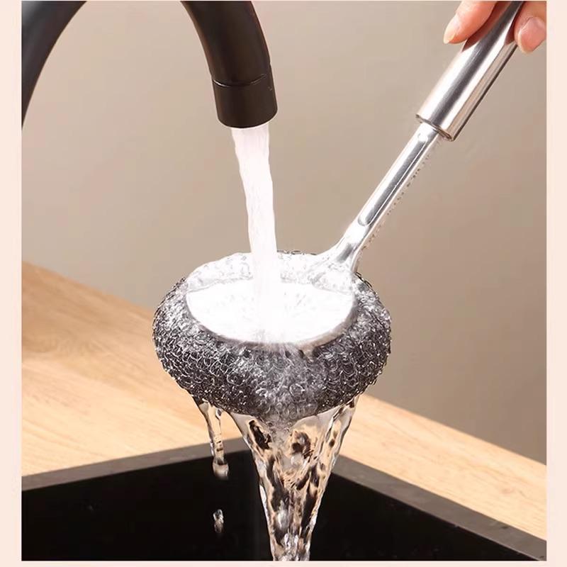 Stainless Steel Long Handle Dishwashing Brush - Kitchen Pot and Dish Cleaner