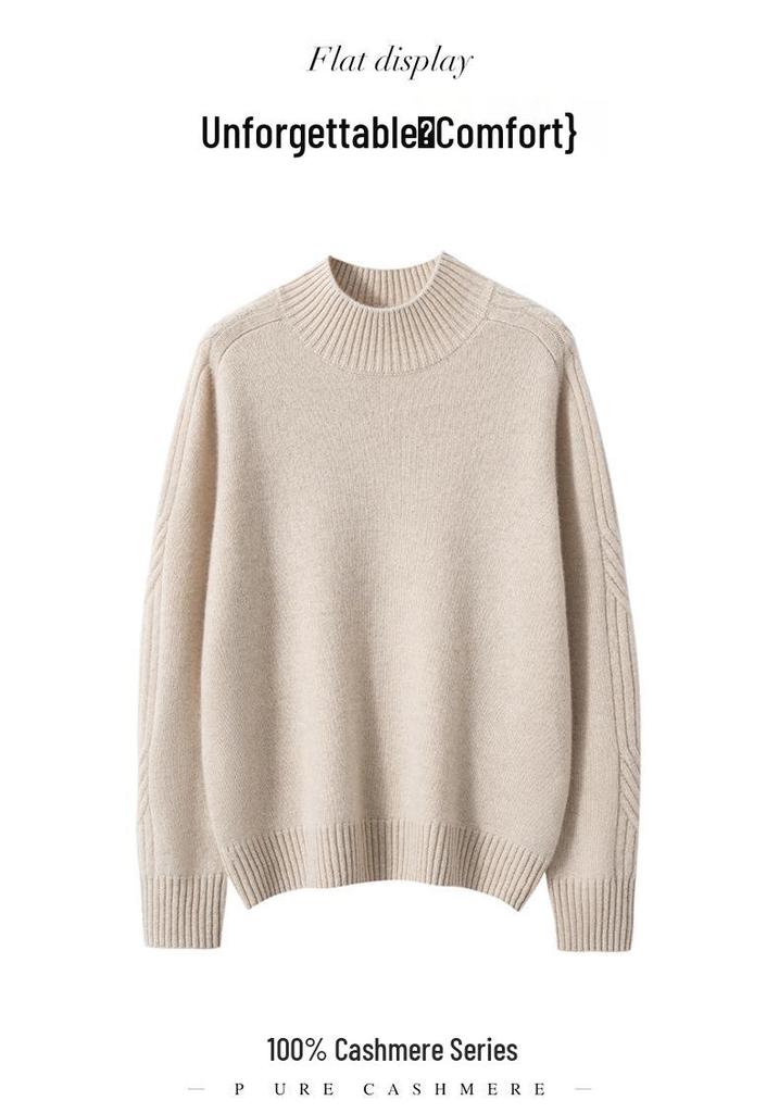Autumn/Winter Women's Loose Cashmere Sweater: Half-High Neck, Long Sleeve, Thickened Cable Knit.