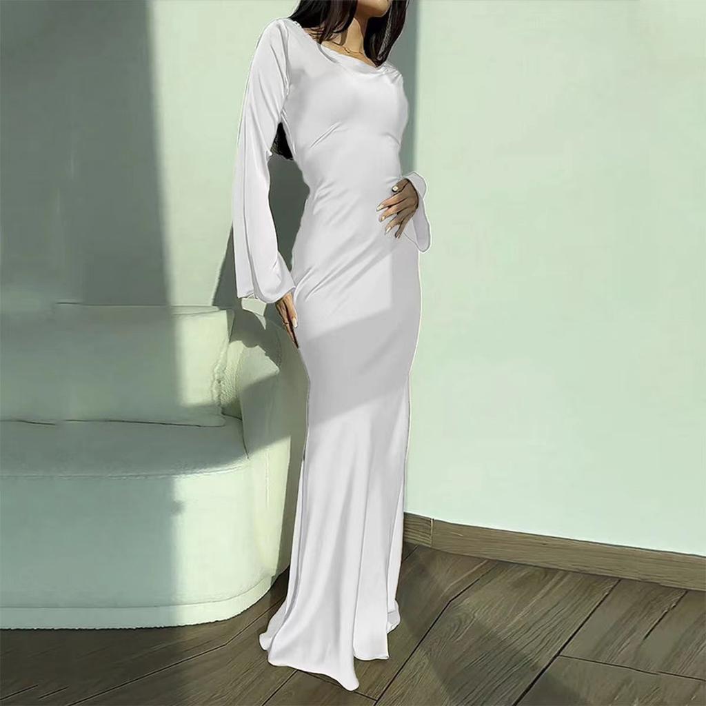 Spring and summer women's clothing solid color round neck long sleeve lace-up national style temperament lazy style waist dress women