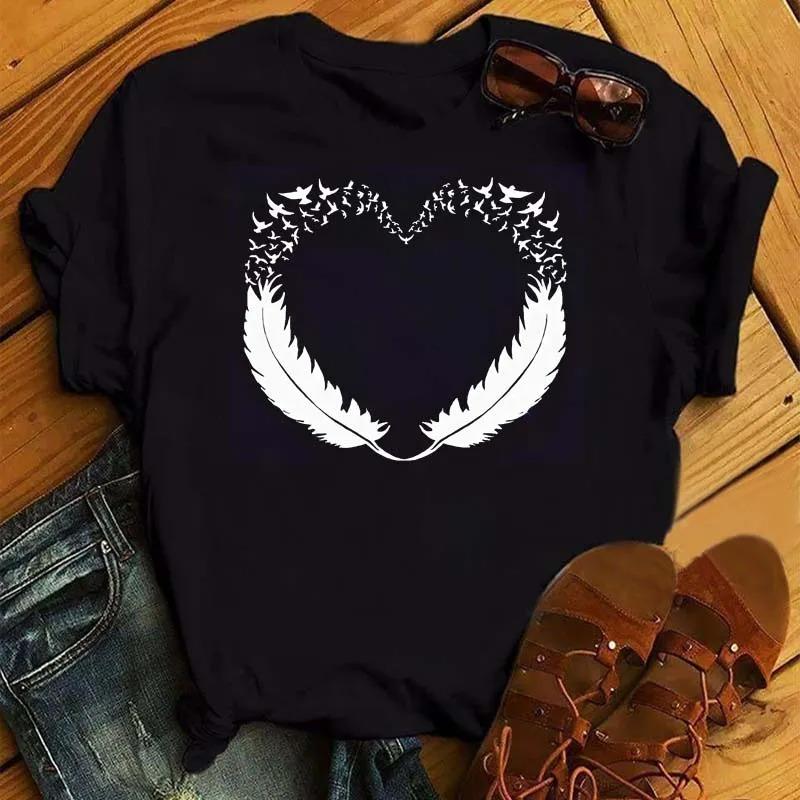 Watercolor Butterfly Heart Printed T Shirt New Women Black T Shirt Harajuku Cute Graphic Tee Shirt Ladies Casual FeUnisex Tops Tee
