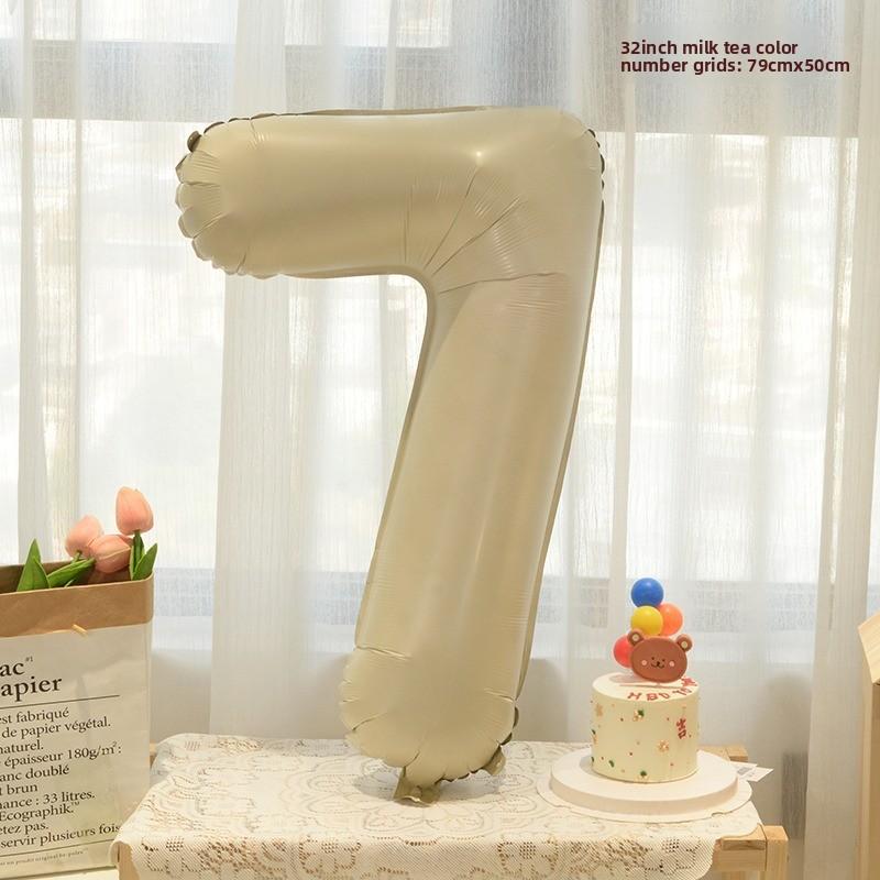 New 32-inch Caramel Cream-colored Aluminum Film Digital Balloon Children's Birthday and First Birthday Party Decoration