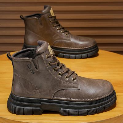 Autumn Men's Shoes High-top Martin Boots Men's British Retro Shoes Platform-soled Waterproof Outdoor Casual Short Boots Leather Shoes
