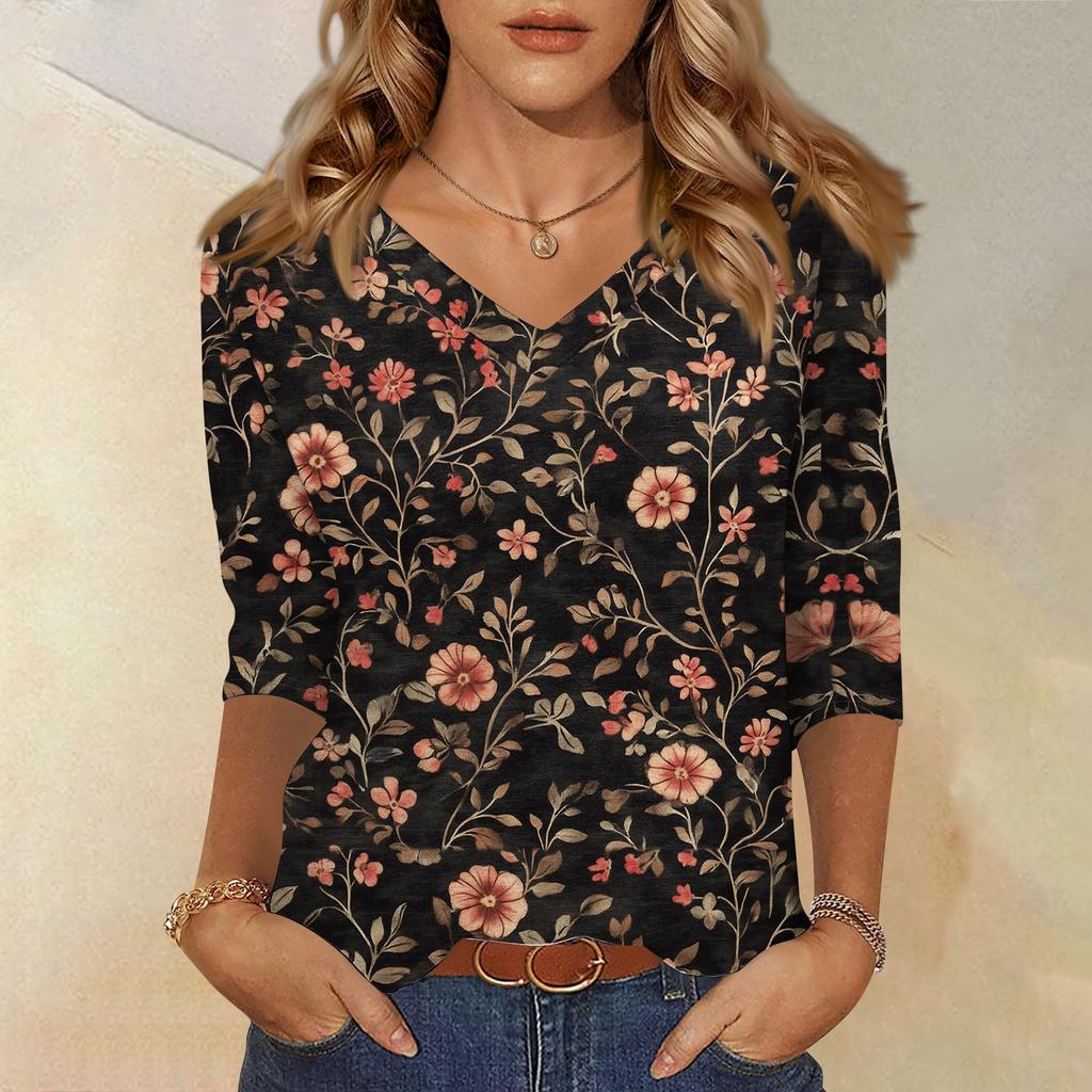 3/4 Sleeve Shirts For Women Cute Print Graphic Tees Blouses Casual Plus Size Basic Tops Pullover