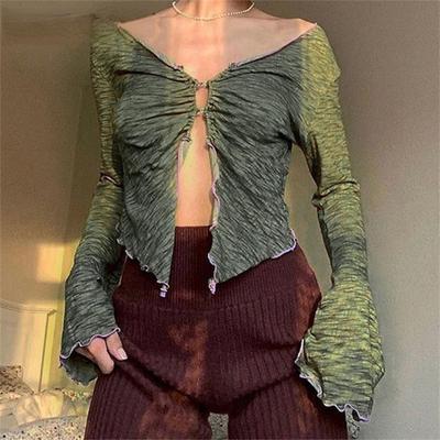 Harajuku 2022 bluzlar yaz oymak uzun kollu pilili tişörtleri kadınlar için üst kadın tişört kadın t-shirt t gömlek tops