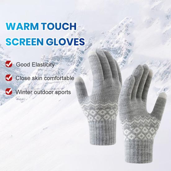 1 Pair Winter Warm Knitted Gloves for Women Men Touch Screen Full Finger Gloves Cold Weather Windproof Thicken Gloves for Skiing Cycling Hiking